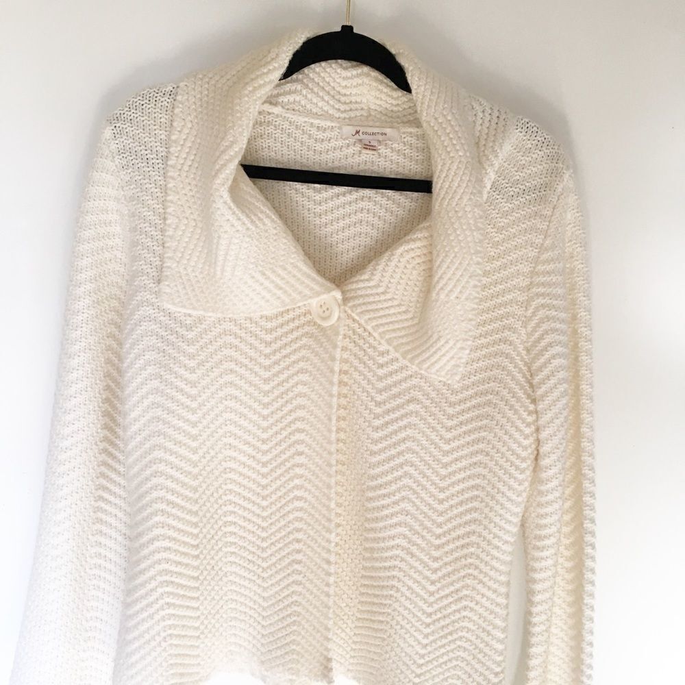 Ivory Chevron Long Sleeve Button Chunky Cardigan S